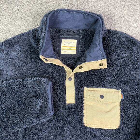 Marine Layer Sweater Mens Medium Navy Blue T Snap 1/4 Re-spun Fleece Fur - Picture 1 of 9